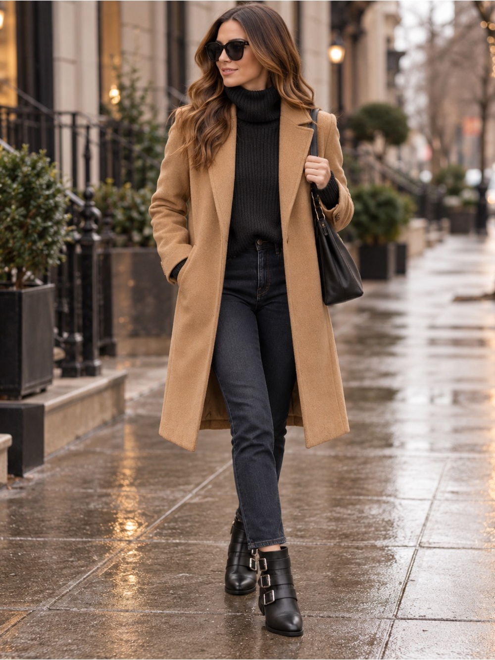 Taryn Rose Black Leather Side-Zip Ankle Boots with Silver Buckle Detail